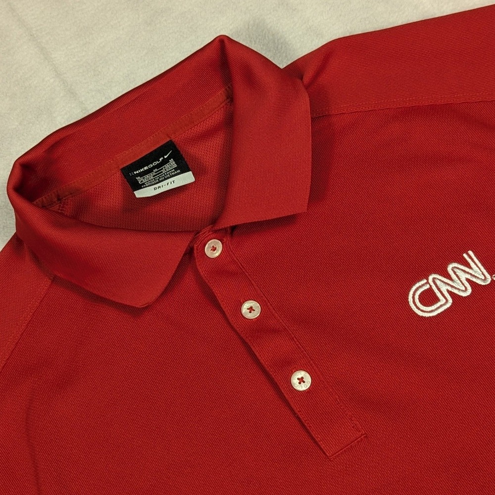 Nike Golf CNN Logo Dri-FIT Polo Shirt Mens Medium Red Short Sleeve Performance